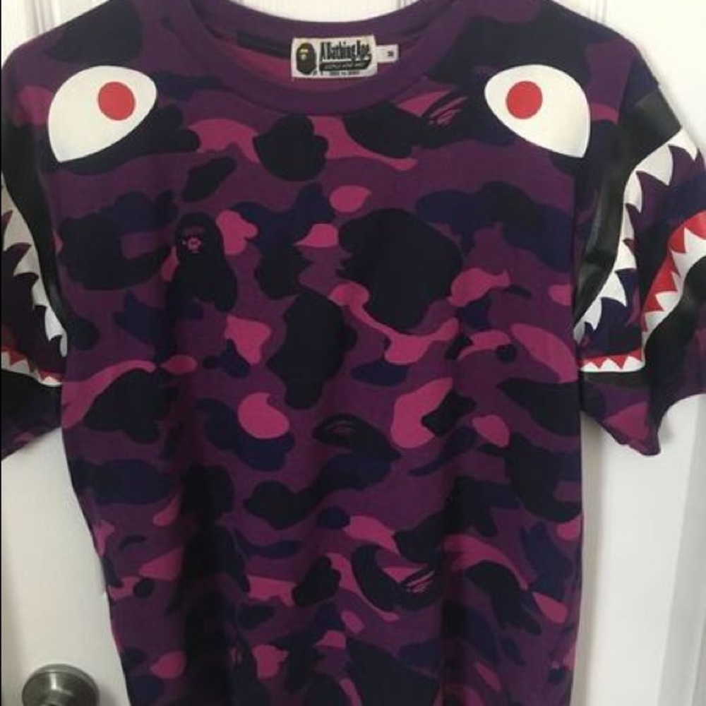 Bape Purple Camo Shark Tee Size Medium